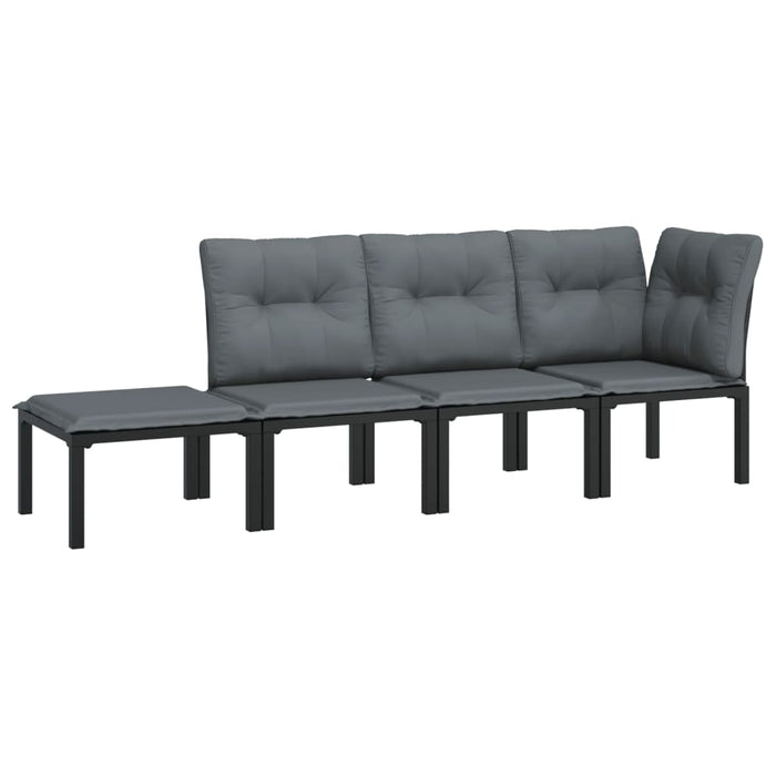 4-delige Loungeset poly rattan zwart en grijs