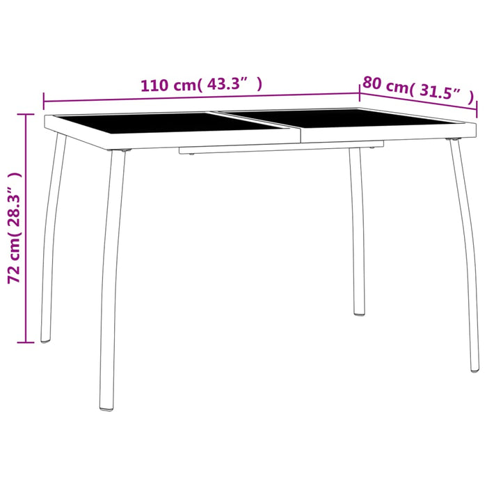 Tuintafel 110x80x72 cm staalgaas antracietkleurig