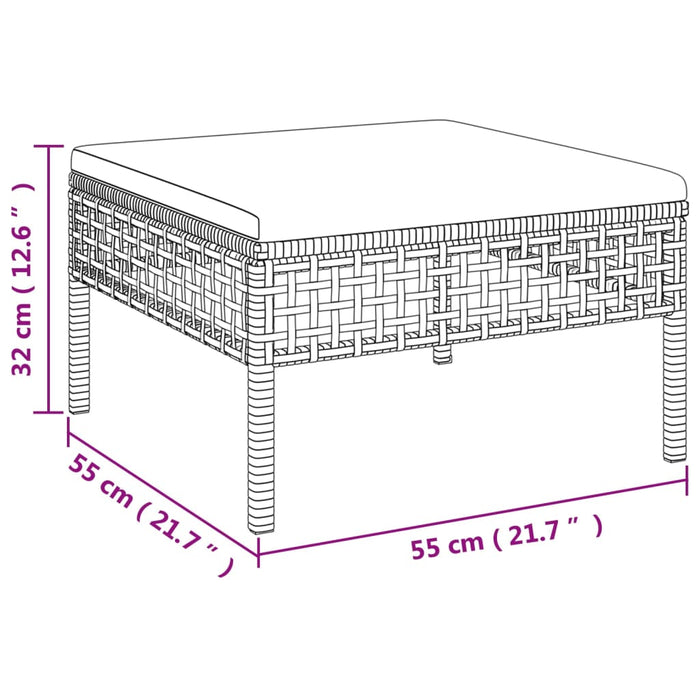 Tuinvoetenbank met kussen poly rattan grijs