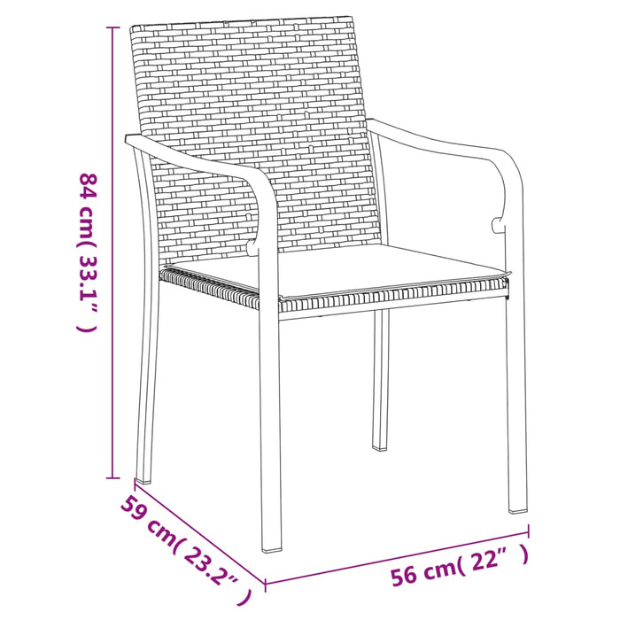 Tuinstoelen 2 st met kussens 56x59x84 cm poly rattan bruin