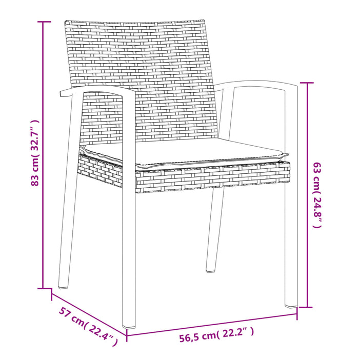 Tuinstoelen 2 st met kussens 56,5x57x83 cm poly rattan bruin