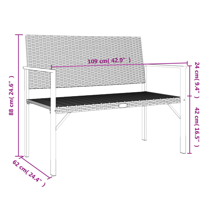 Tuinbank 2-zits poly rattan zwart