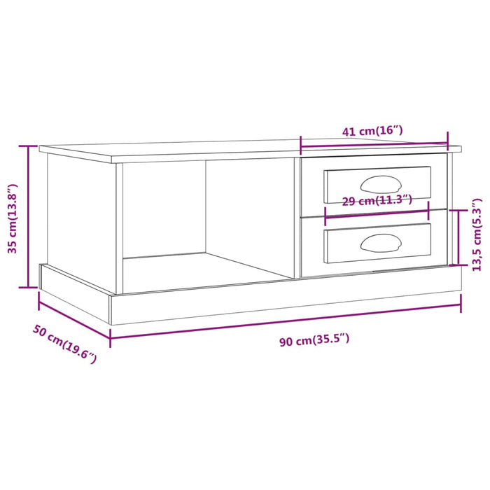 Salontafel 90x50x35 cm bewerkt hout zwart