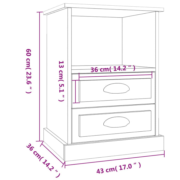 Nachtkastjes 2 st 43x36x60 cm grijs sonoma eikenkleurig