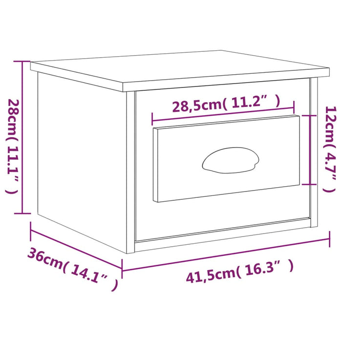 Nachtkastje wandgemonteerd 41,5x36x28 cm grijs sonoma eiken