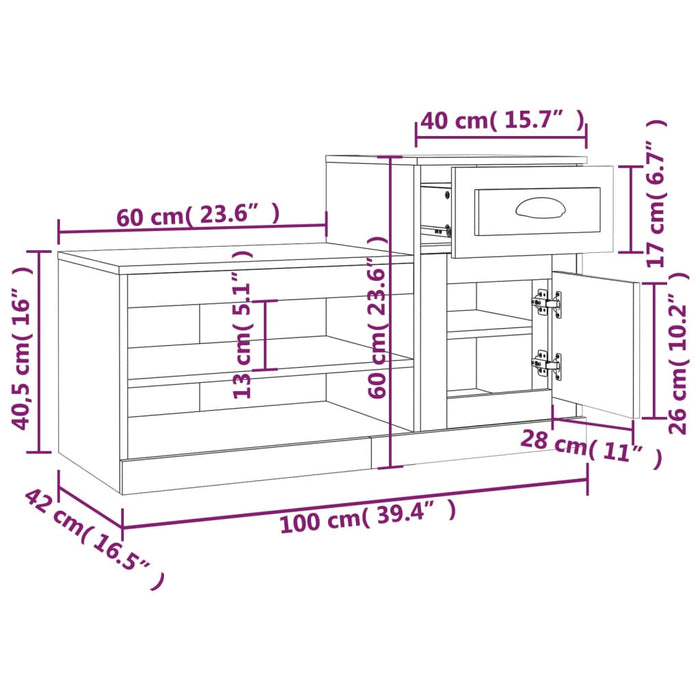 Schoenenkast 100x42x60 cm bewerkt hout hoogglans wit