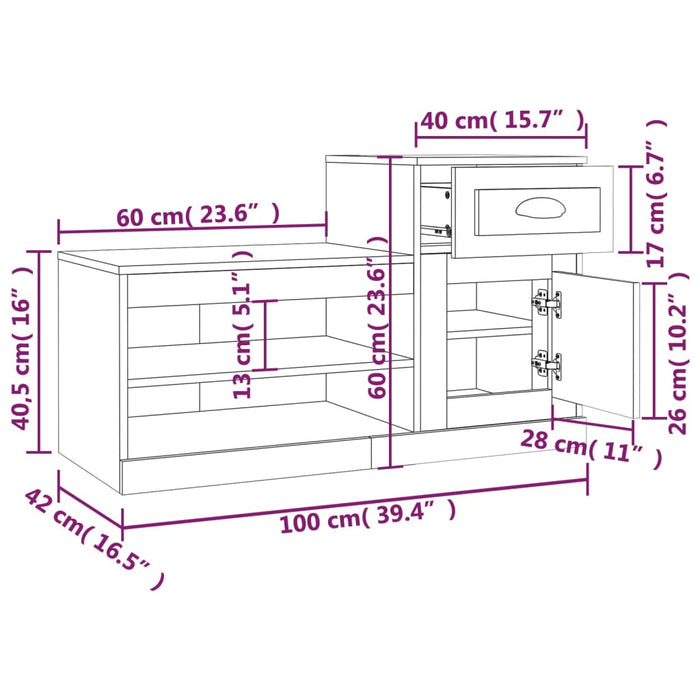 Schoenenkast 100x42x60 cm bewerkt hout betongrijs