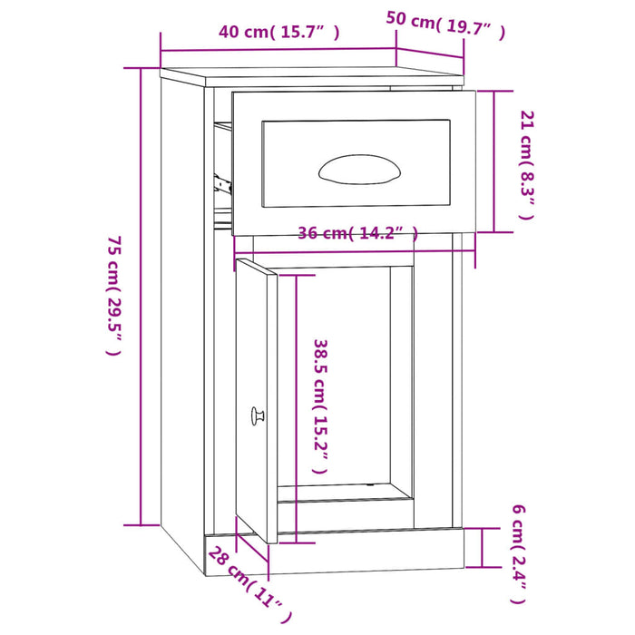 Bijzetkast met lade 40x50x75 cm bewerkt hout hoogglans wit