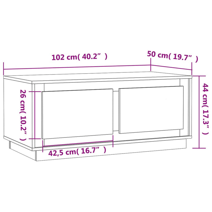 Salontafel 102x50x44 cm bewerkt hout wit