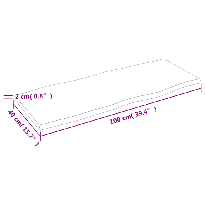 Bureaublad 100x40x2 cm onbehandeld massief eikenhout