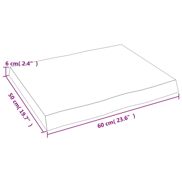 Bureaublad 60x50x6 cm behandeld massief eikenhout lichtbruin