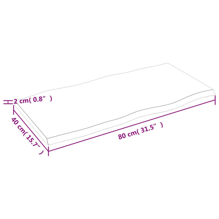 Bureaublad 80x40x2 cm behandeld massief eikenhout lichtbruin