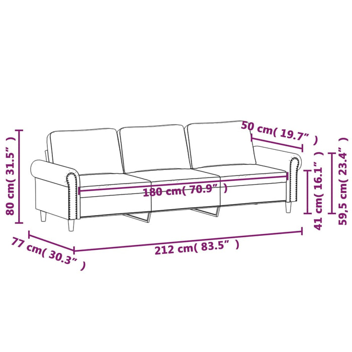 Driezitsbank 180 cm fluweel bruin