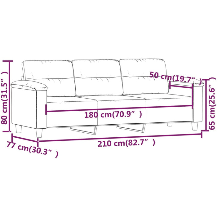 Driezitsbank 180 cm microvezelstof donkergrijs