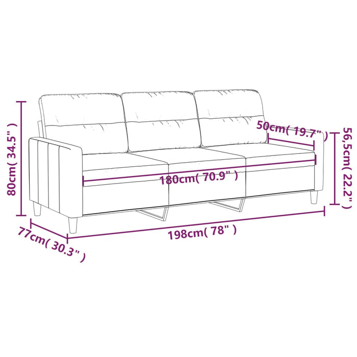 Driezitsbank 180 cm stof crèmekleurig