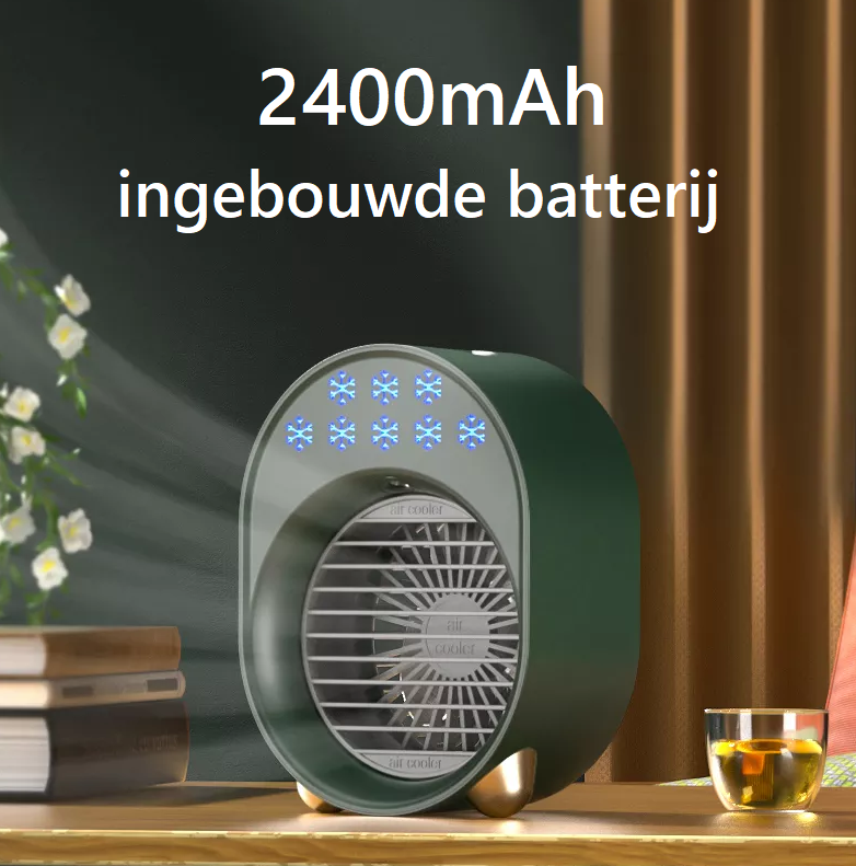 Accu Tafelventilator -- Air Cooler met Spray vernevelingsfunctie - Groen