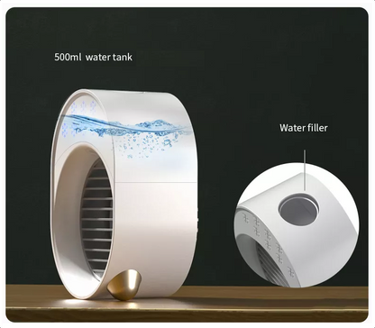 Accu Tafelventilator -- Air Cooler met Spray vernevelingsfunctie - Wit