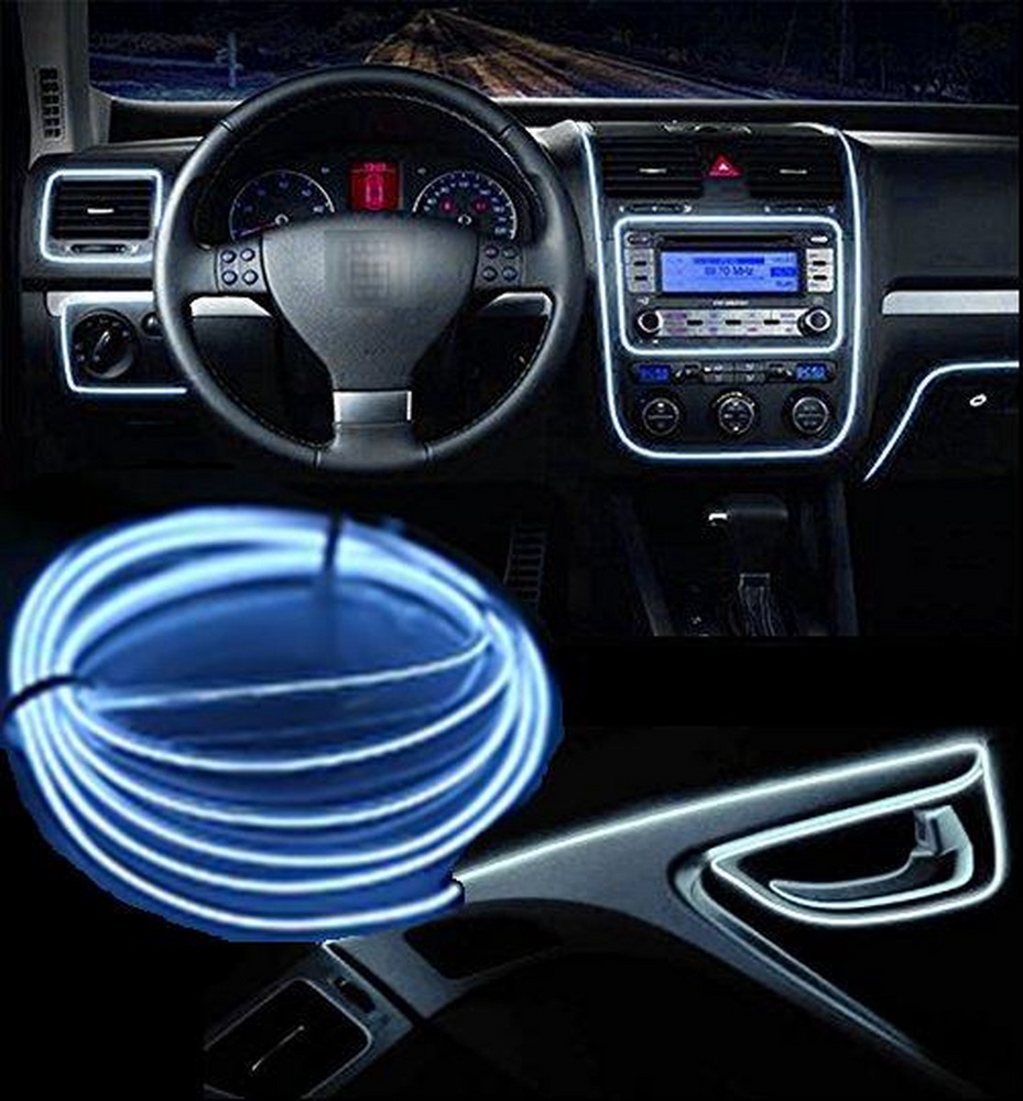 LED strip - EL Wire - 5 Meter -- Auto interieur verlichting -- Blauw -- USB  aansluiting