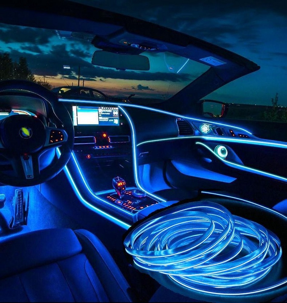 LED strip -- EL Wire -- 5 Meter -- Auto interieur verlichting -- blauw