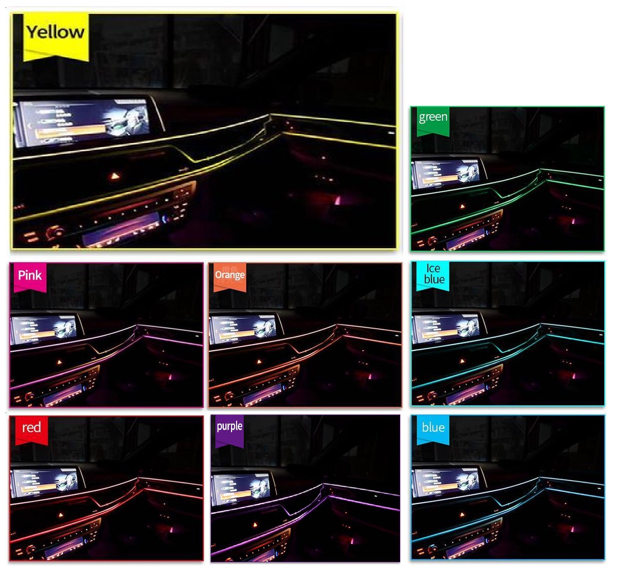 LED strip -- EL Wire -- 5 Meter -- Auto interieur verlichting -- Geel