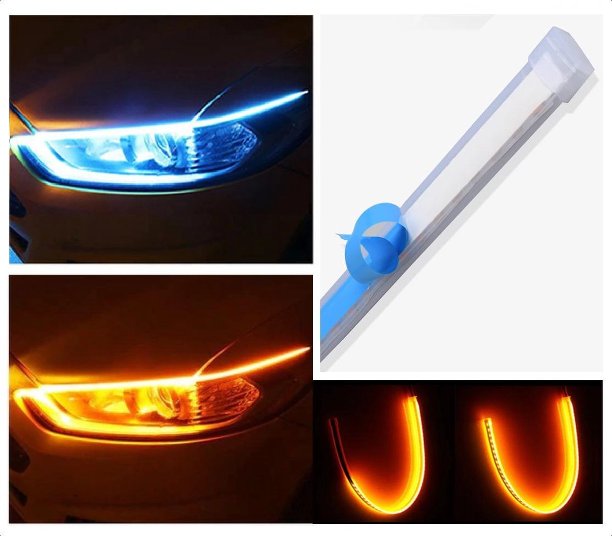 DRL LED Strip - Auto dagrijverlichting met richtingaanwijzer -- ice blue -- 30cm -- Koplamp Led Strip