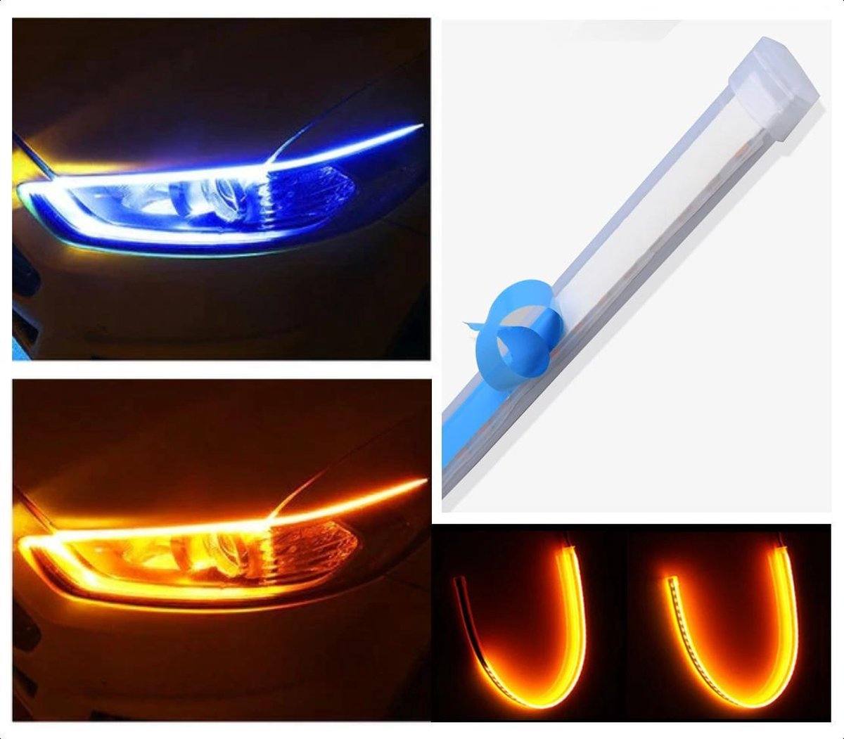 DRL LED Strip - Auto dagrijverlichting met richtingaanwijzer -- Blauw -- 30cm -- Koplamp Led Strip