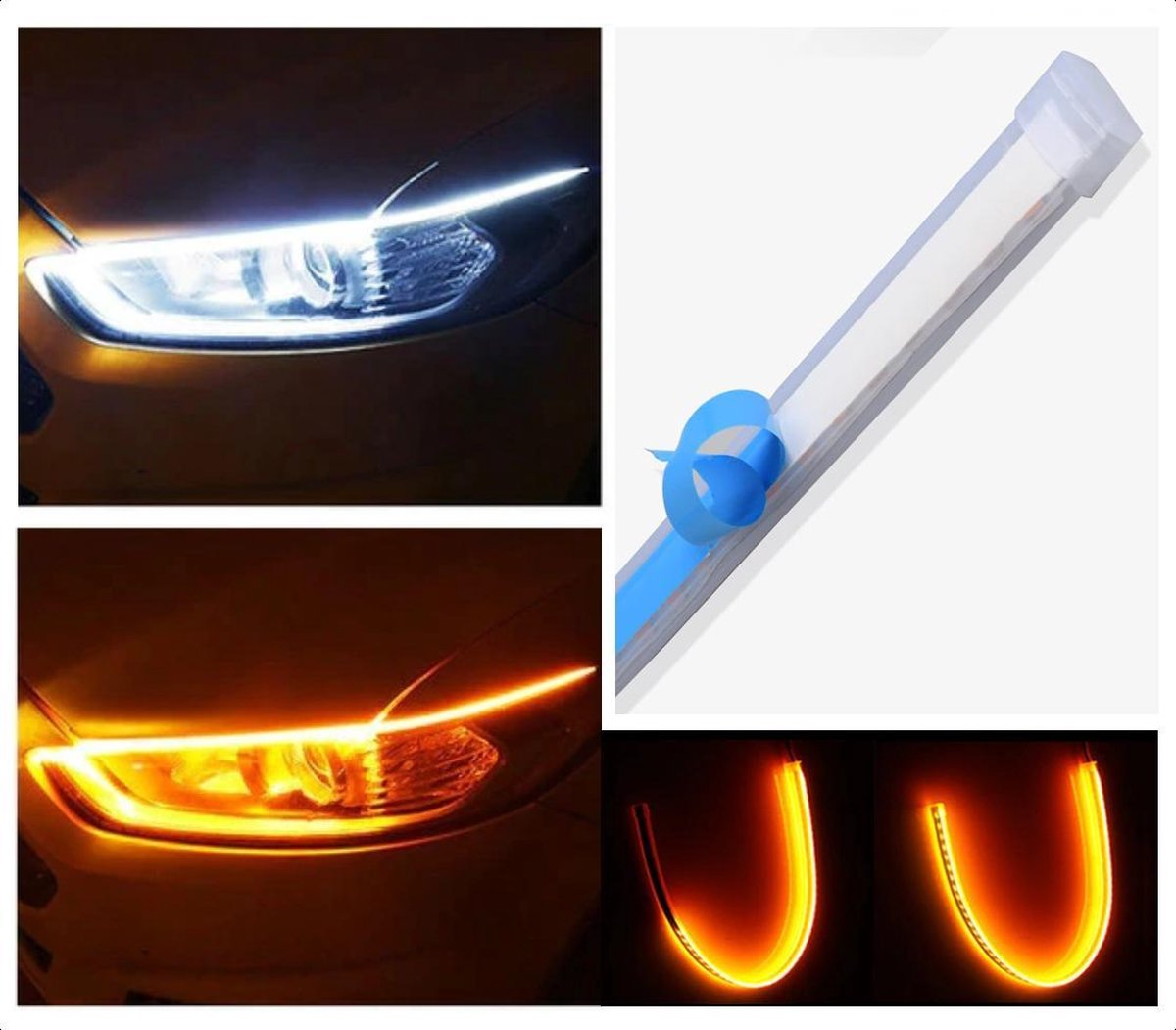 DRL LED Strip - Auto dagrijverlichting met richtingaanwijzer -- Wit -- 30cm -- Koplamp Led Strip