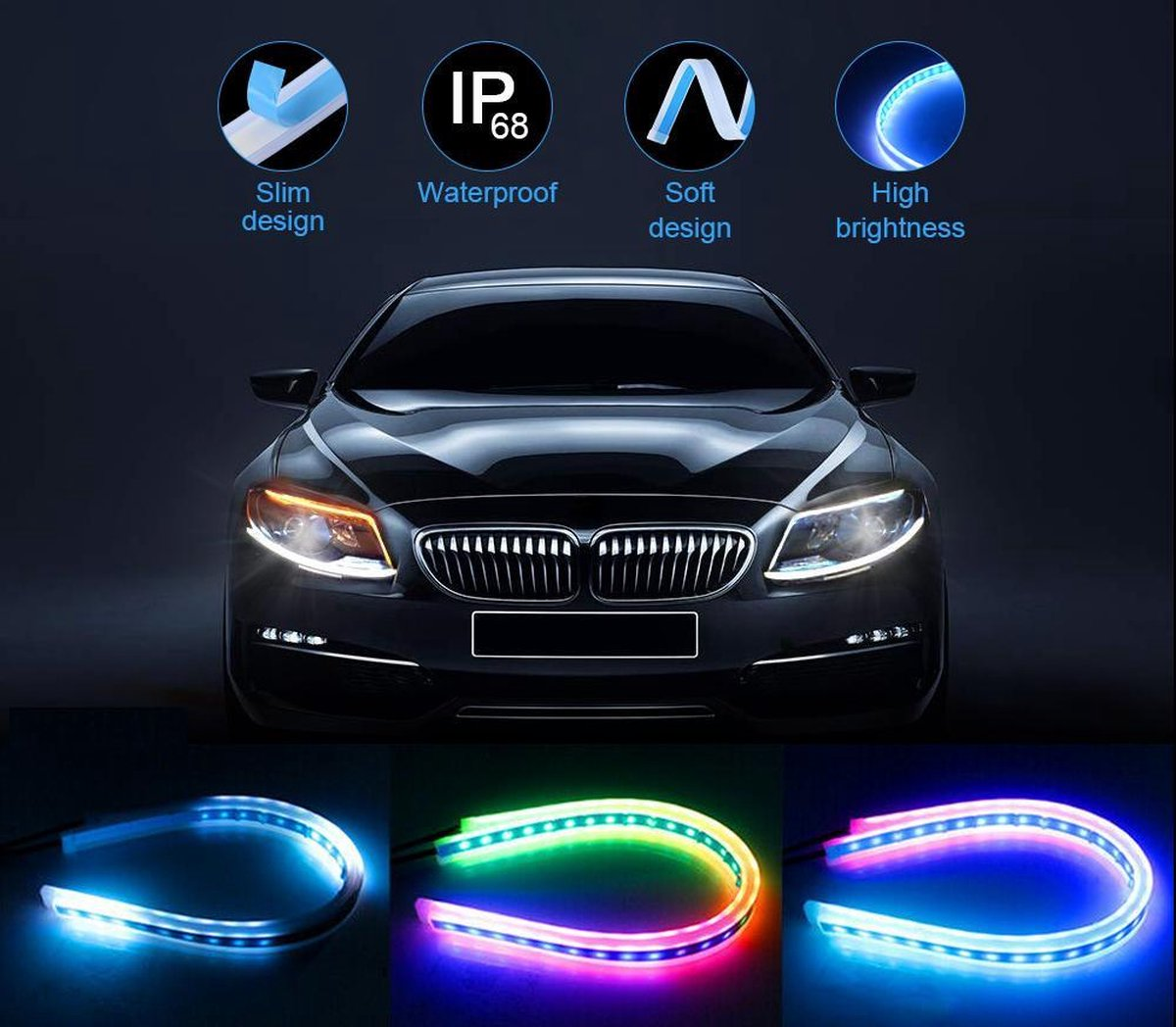 DRL LED Strip met afstandsbediening -- Auto dagrijverlichting met richtingaanwijzer -- 60cm