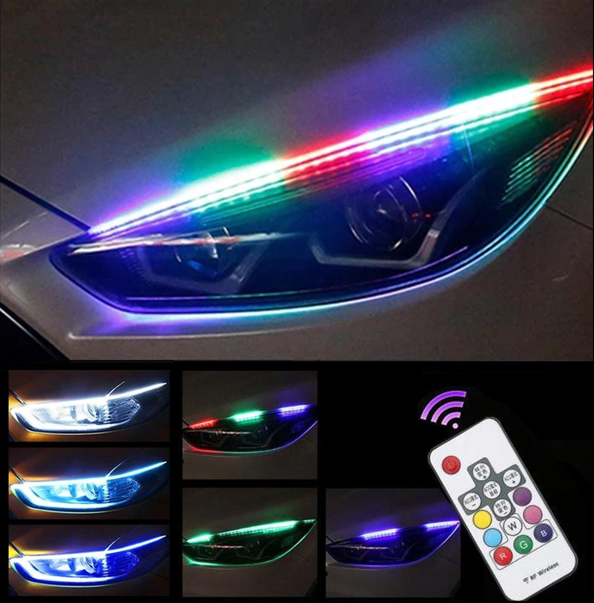 DRL LED Strip met afstandsbediening -- Auto dagrijverlichting met richtingaanwijzer -- 60cm