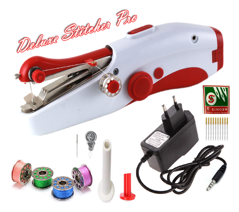 Deluxe Stitcher Pro - PREMIUM Handnaaimachine met Adapter + 11 Reserve naalden en accessoires