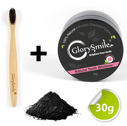 Houtskool Tanden Bleker inclusief Bamboe Tandenborsel -- Rose Flavor Charcoal Teeth Whitening -- 100% Natuurlijk Tanden Bleken -- 30gr