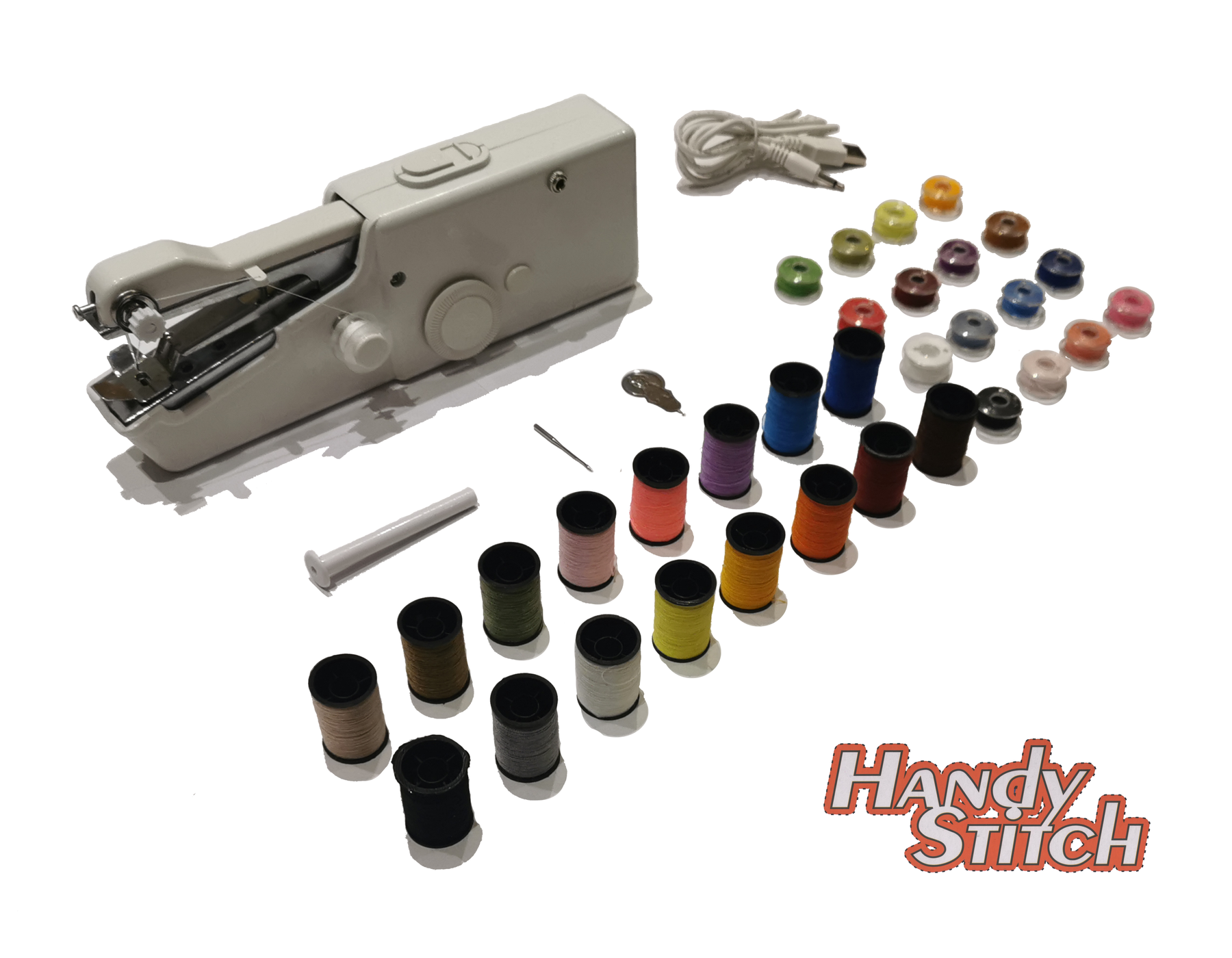 Handy Stitch - PREMIUM Handnaaimachine met USB Kabel + 32 Spoelen garen en accesoires