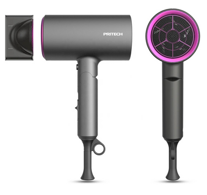 PRI TECH -- Professionele Haardroger – Föhn -- 1400W – Antraciet/Roze