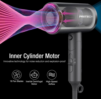 PRI TECH -- Professionele Haardroger – Föhn -- 1400W – Antraciet/Roze