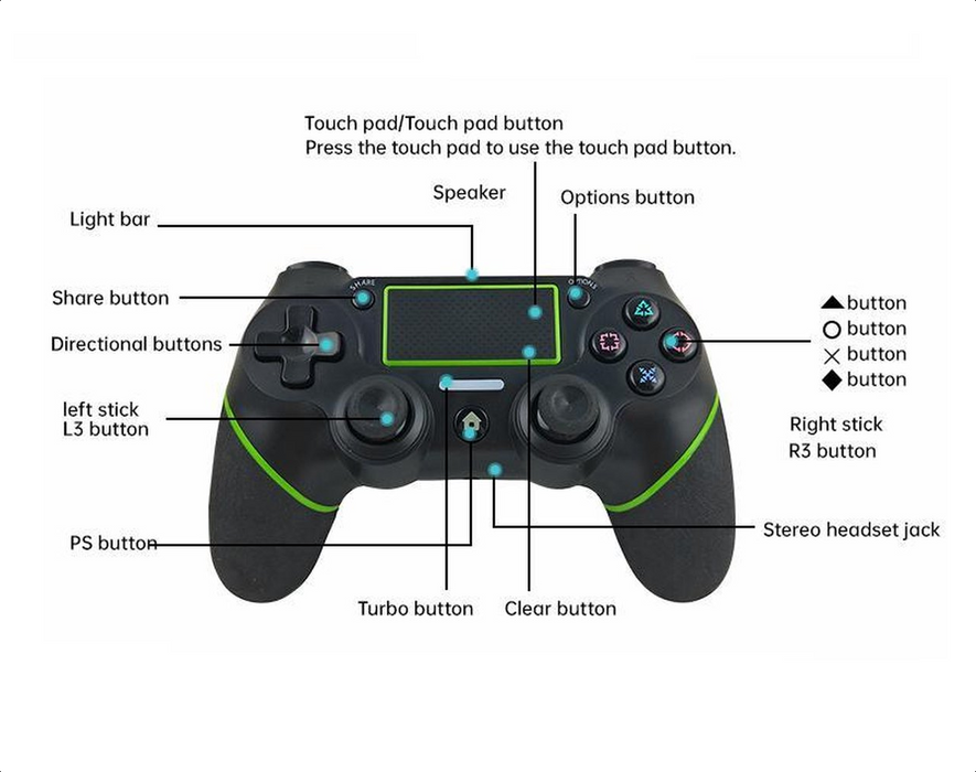 Draadloze Controller -- Zwart/Groen -- Voor PlayStation & Pc/Laptop