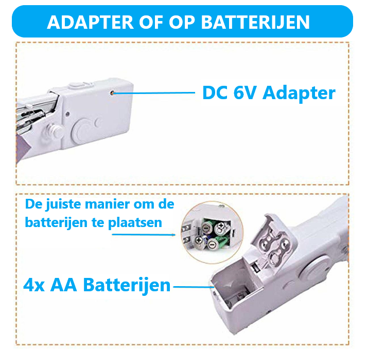 Handy Stitch - PREMIUM Handnaaimachine - Met 3 Spoelen garen en accessoires - Draadloos - Elektrisch of op batterijen