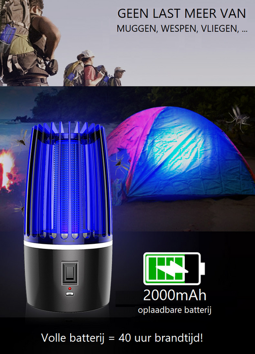 Vliegenlamp met 4000mAh batterij -- UV + Warm Wit Licht -- Insectenlamp -- Muggenlamp -- Vliegenvanger